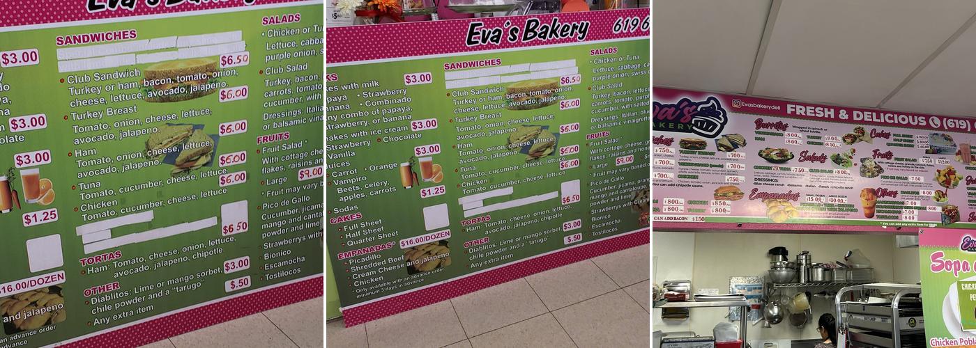 Eva's Bakery Menu