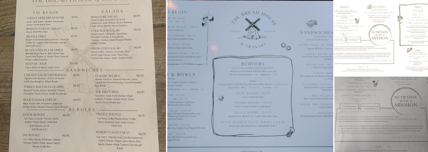 The Bread House Menu
