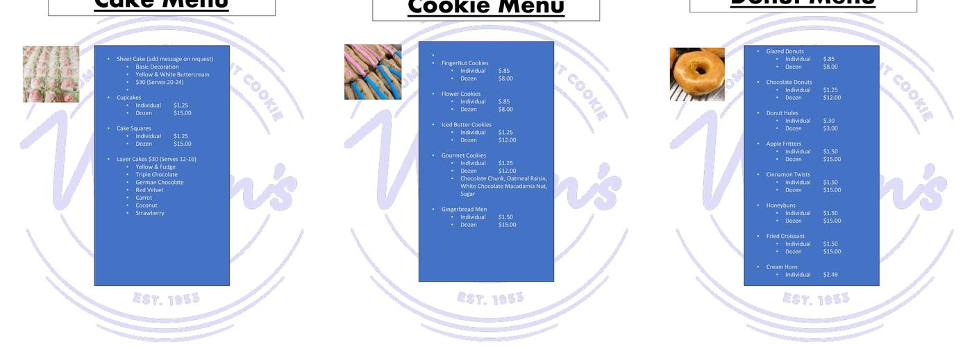 Wilson's Bakery Menu