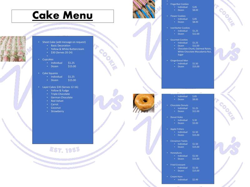 Wilson's Bakery Menu
