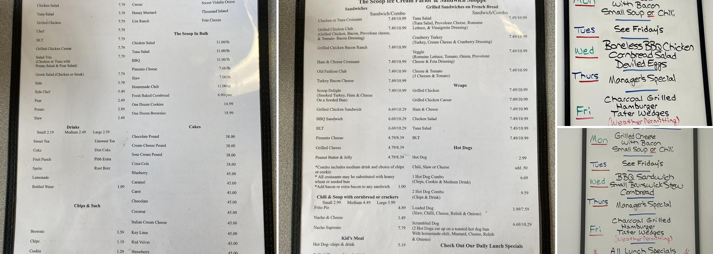 Scoop Ice Cream Parlor Menu