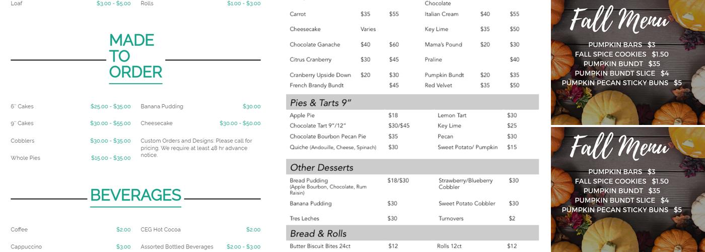 CEG Bakery Menu