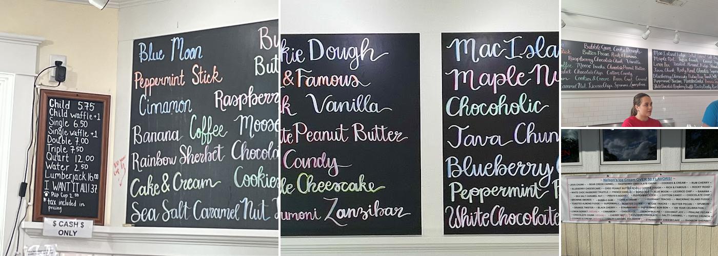 Nelson's Ice Cream Menu