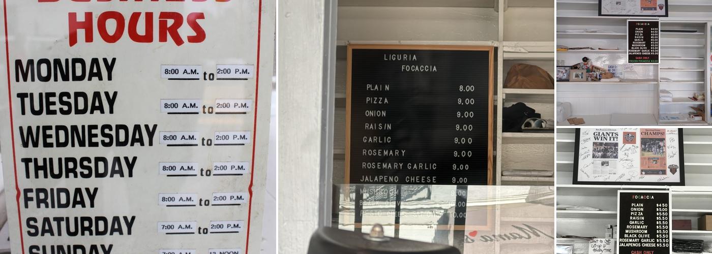 Liguria Bakery Menu