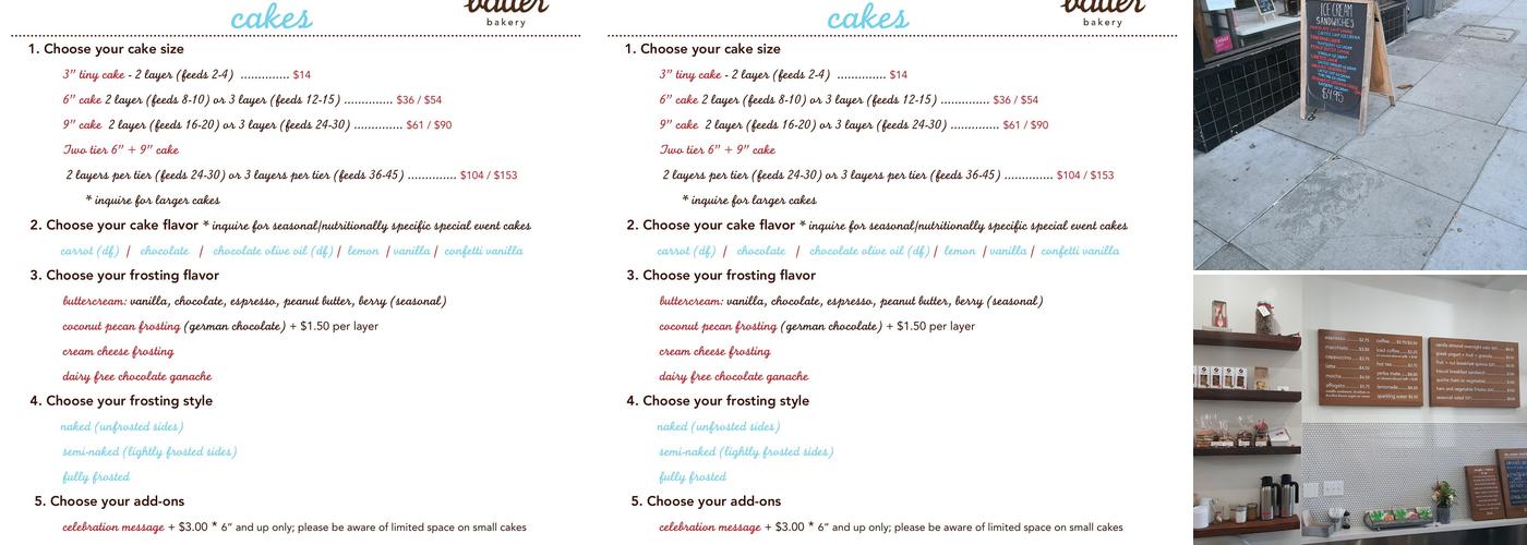 Batter Bakery Menu