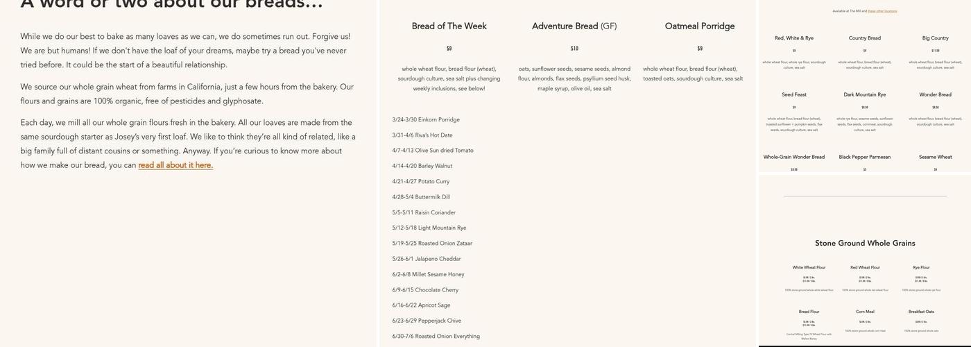 Josey Baker Bread Menu
