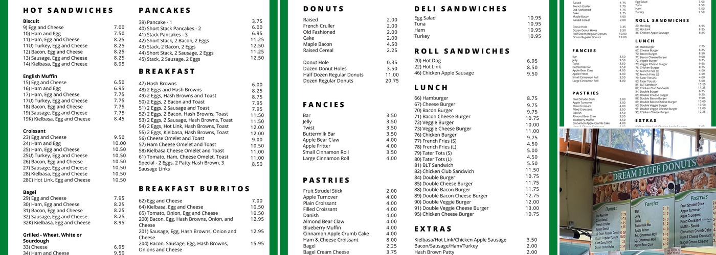 Dream Fluff Donuts Menu