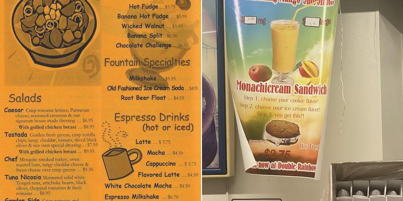 Double Rainbow Ice Cream Menu