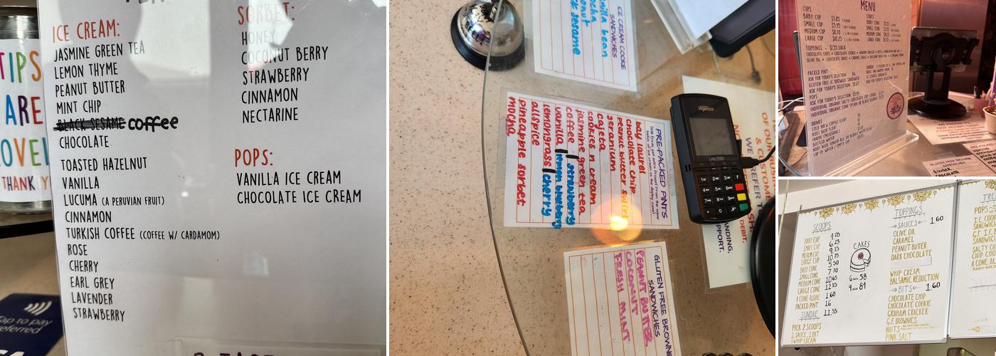 Tara's Organic Ice Cream Menu