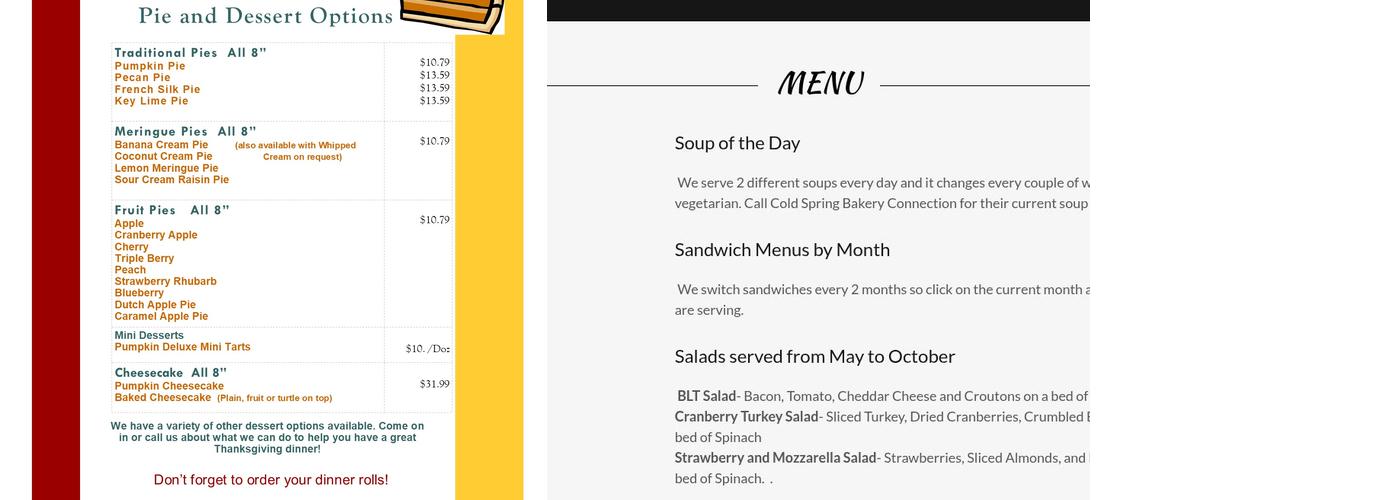 Cold Spring Bakery Connection Menu