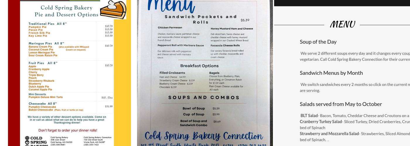 Cold Spring Bakery Connection Menu