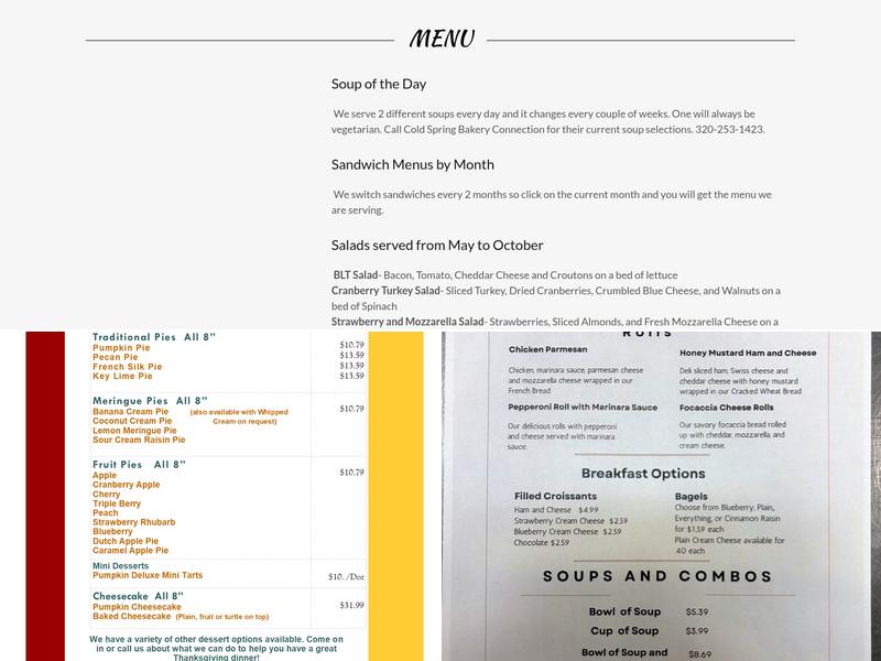 Cold Spring Bakery Connection Menu