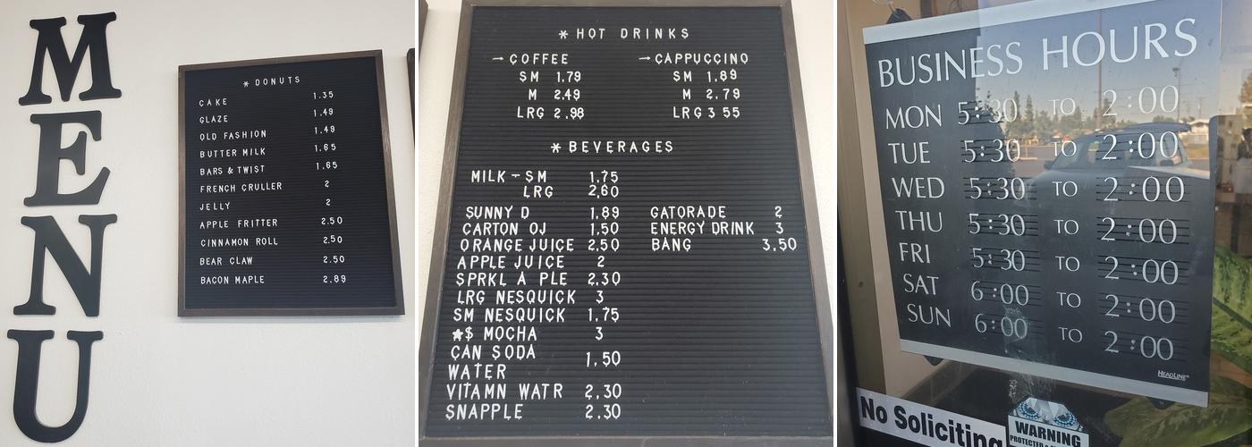 Judy's Donuts Menu