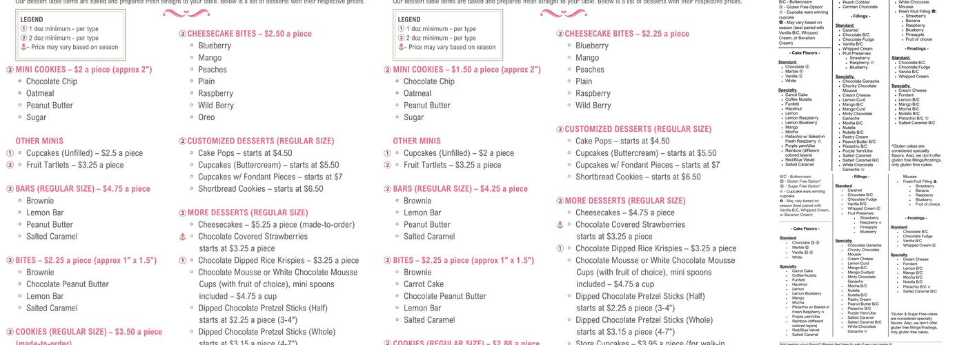 Milette's Cakes Menu