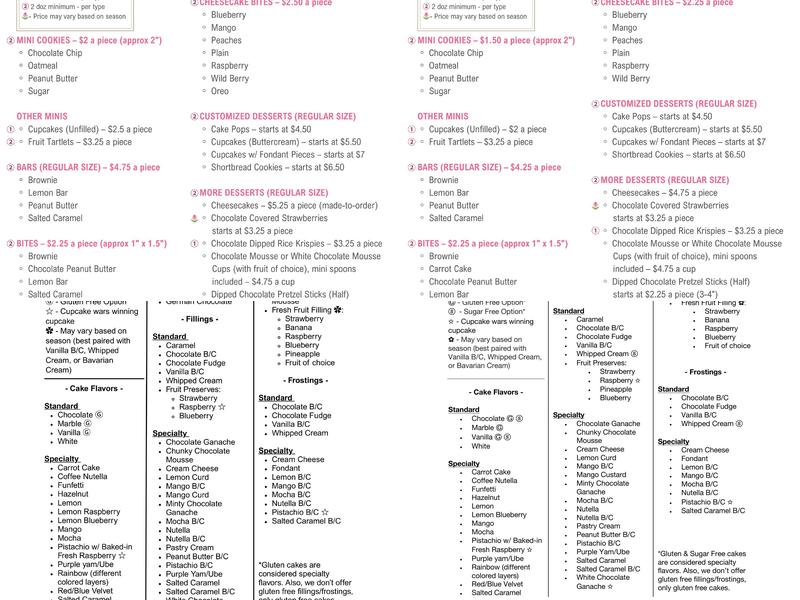 Milette's Cakes Menu