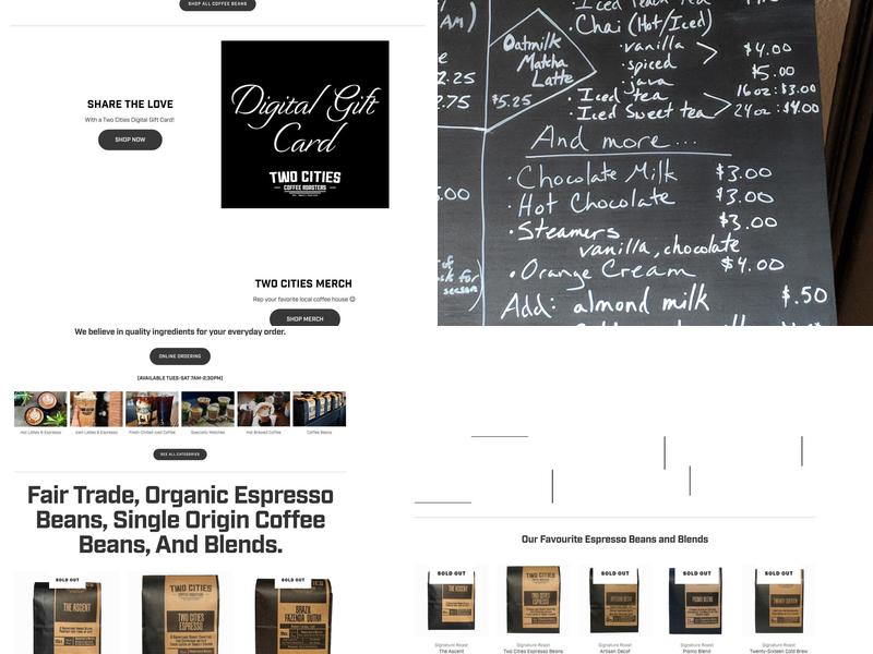 Two Cities Coffee Roasters Menu