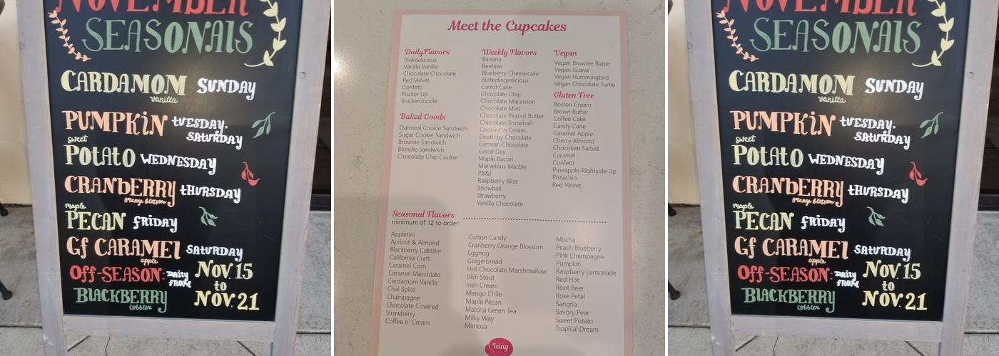 Icing on the Cupcake Menu