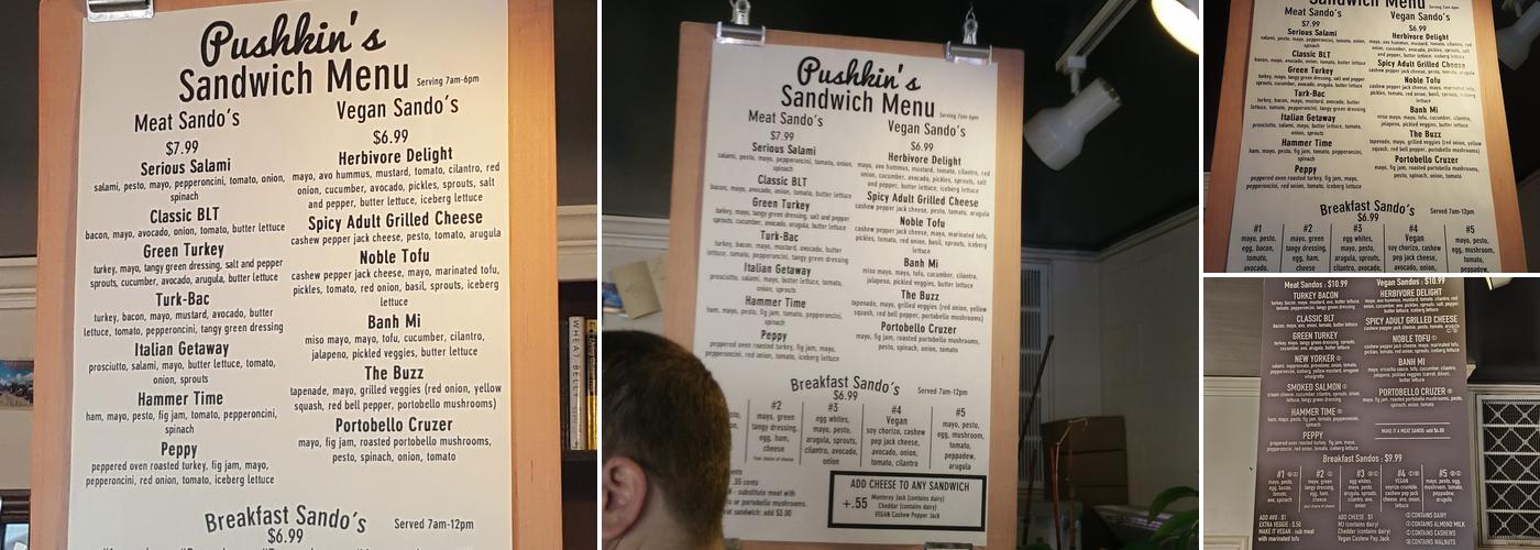 Pushkin's Bakery Menu