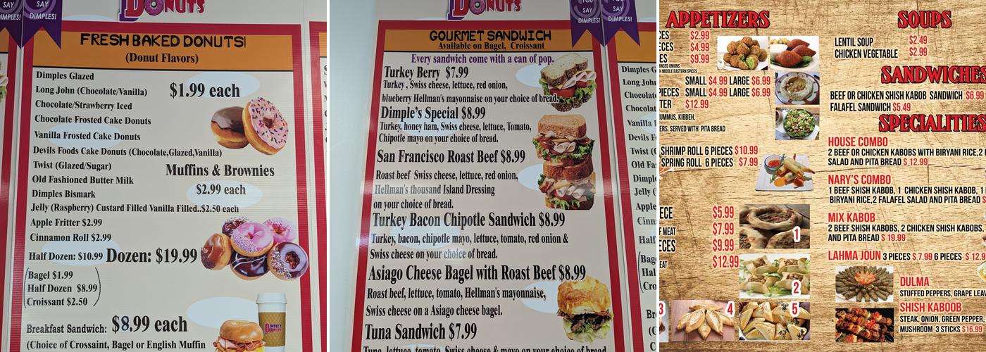 Dimples Donuts Menu