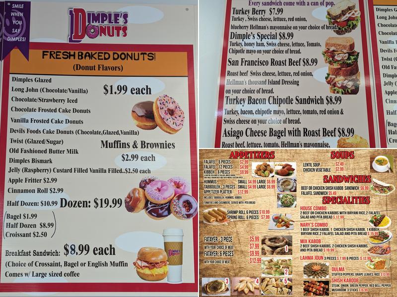 Dimples Donuts Menu
