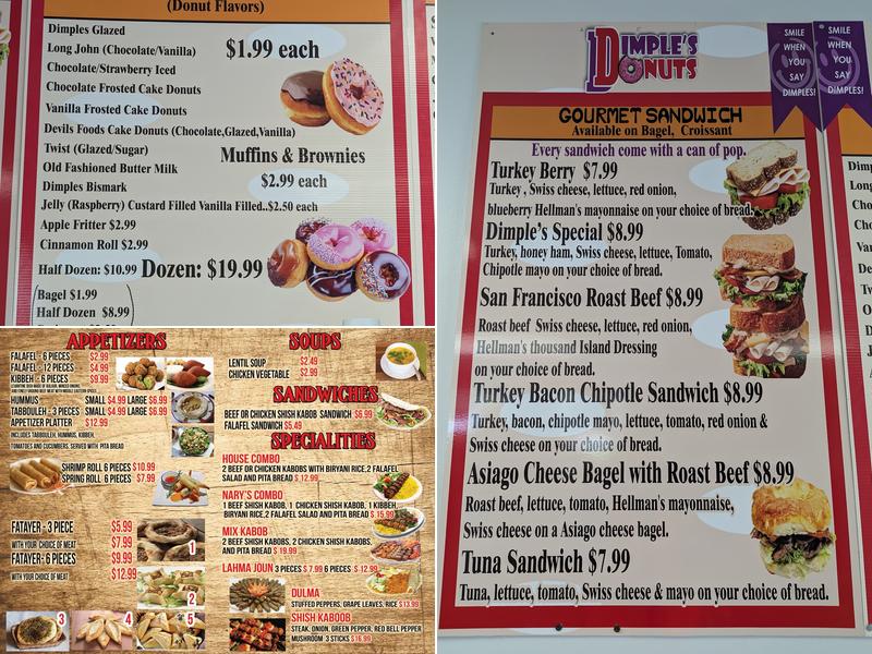 Dimples Donuts Menu