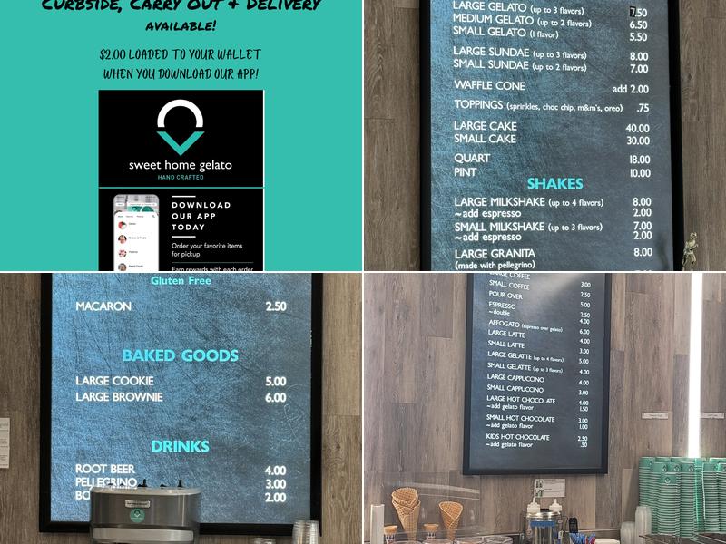 Sweet Home Gelato Naperville Menu