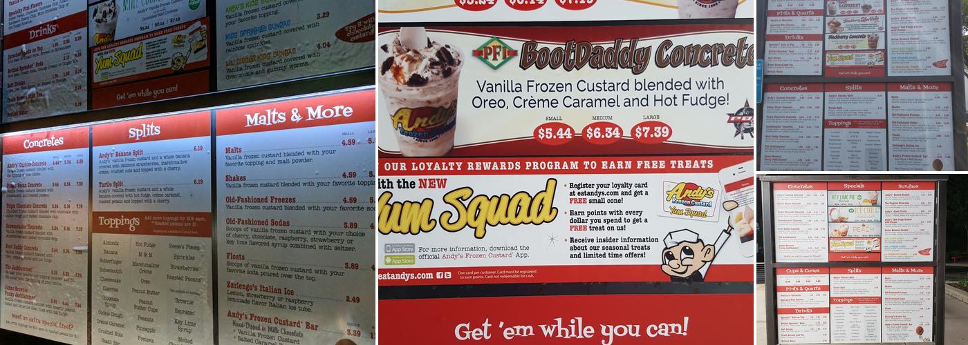 Andy's Frozen Custard Menu