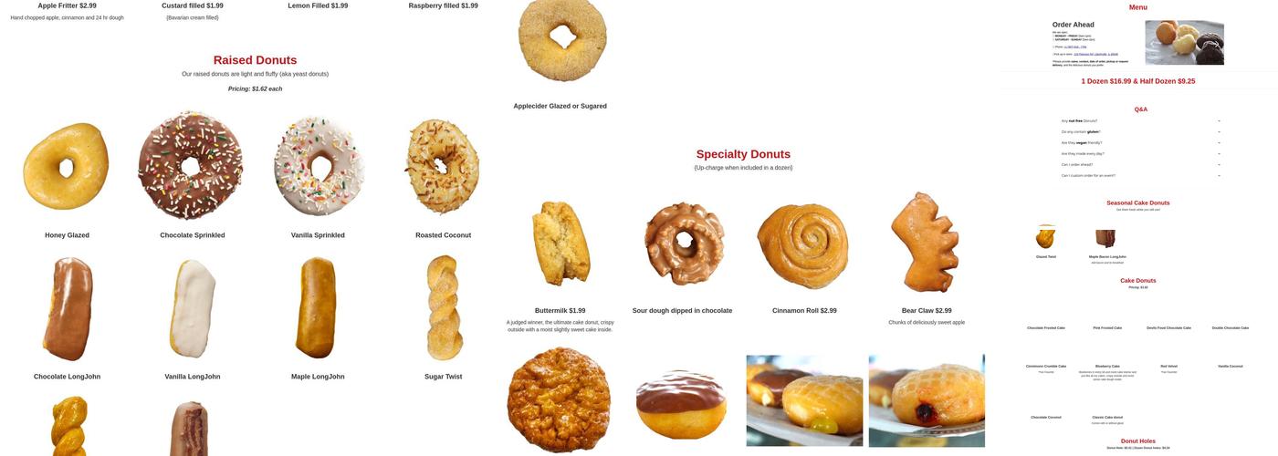 Lee Donuts Menu