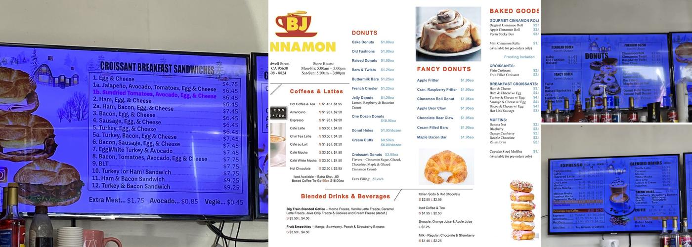 B J Cinnamon Menu