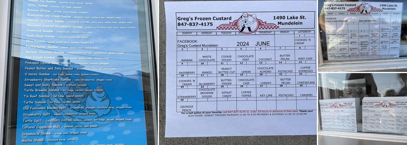 Greg's Frozen Custard Menu