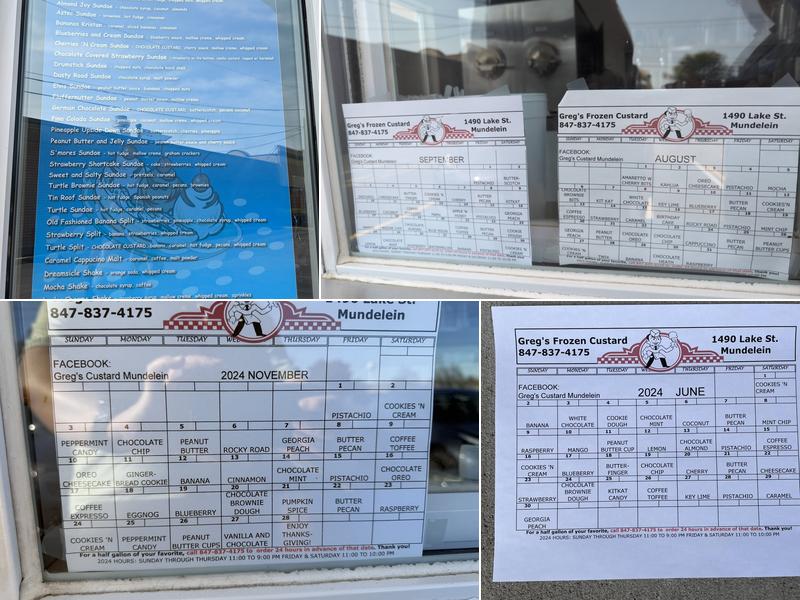Greg's Frozen Custard Menu