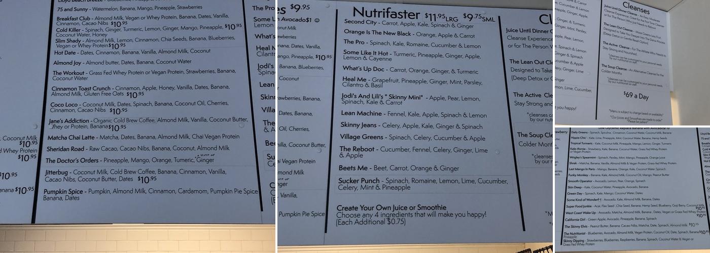 True Juice Menu