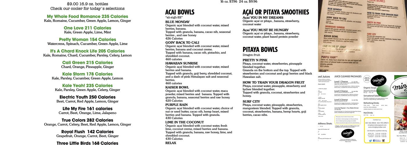 Mingle Juice Bar Menu