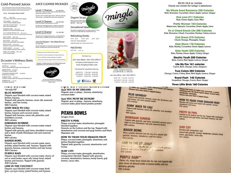 Mingle Juice Bar Menu