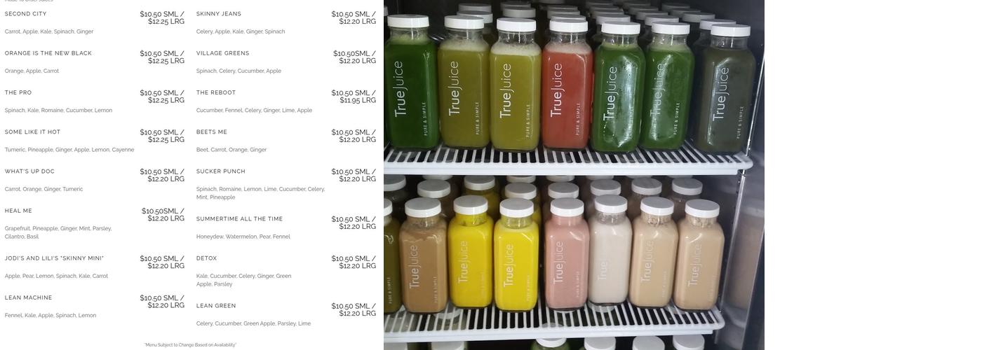 True Juice Menu