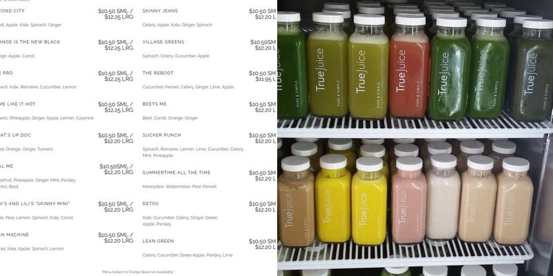 True Juice Menu