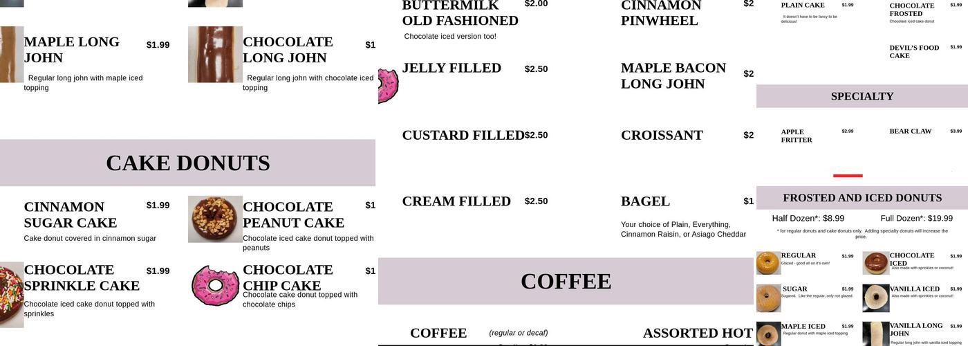 Dimple's Donuts Menu