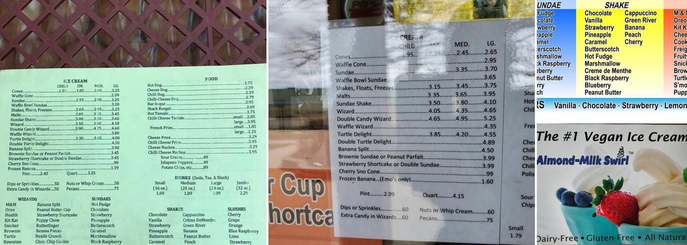 Ice Cream Shack Menu