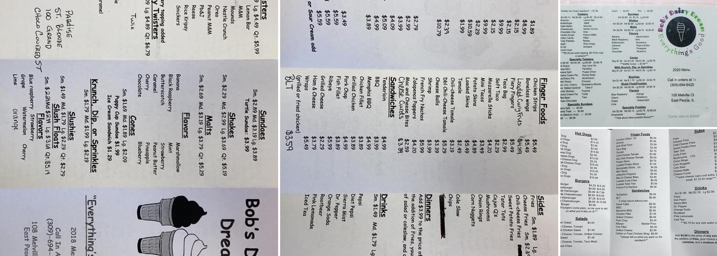 Bob's Dairy Dream Menu