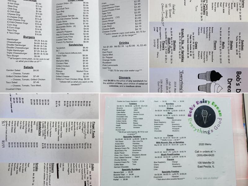Bob's Dairy Dream Menu