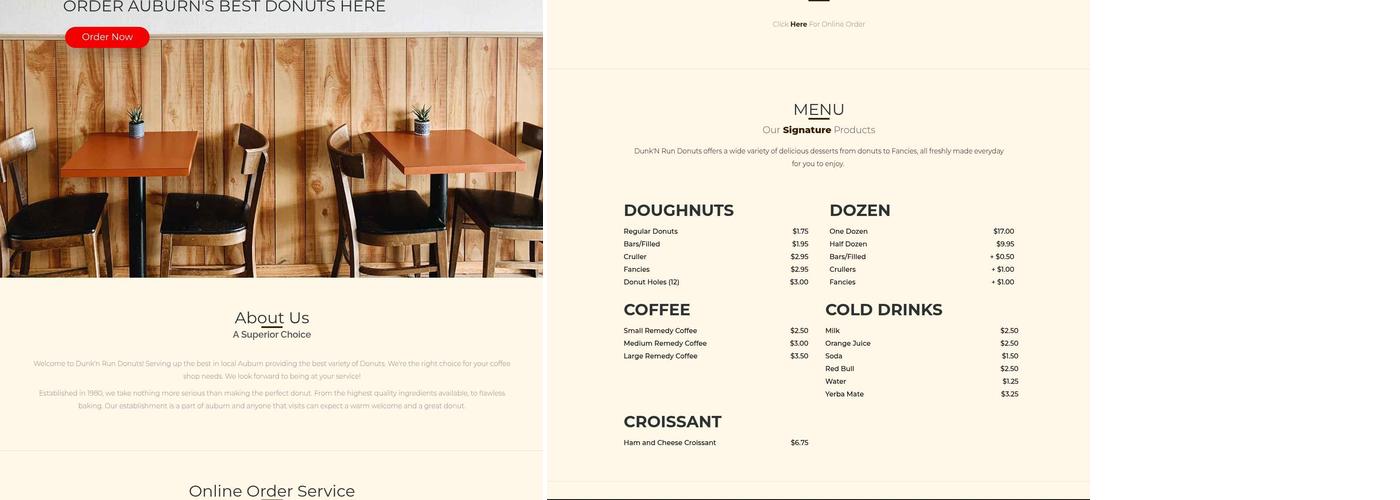 Dunk 'n Run Donuts Menu