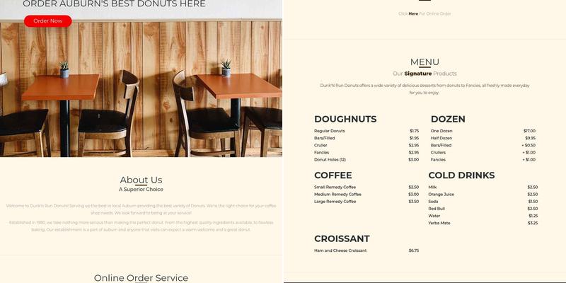 Dunk 'n Run Donuts Menu