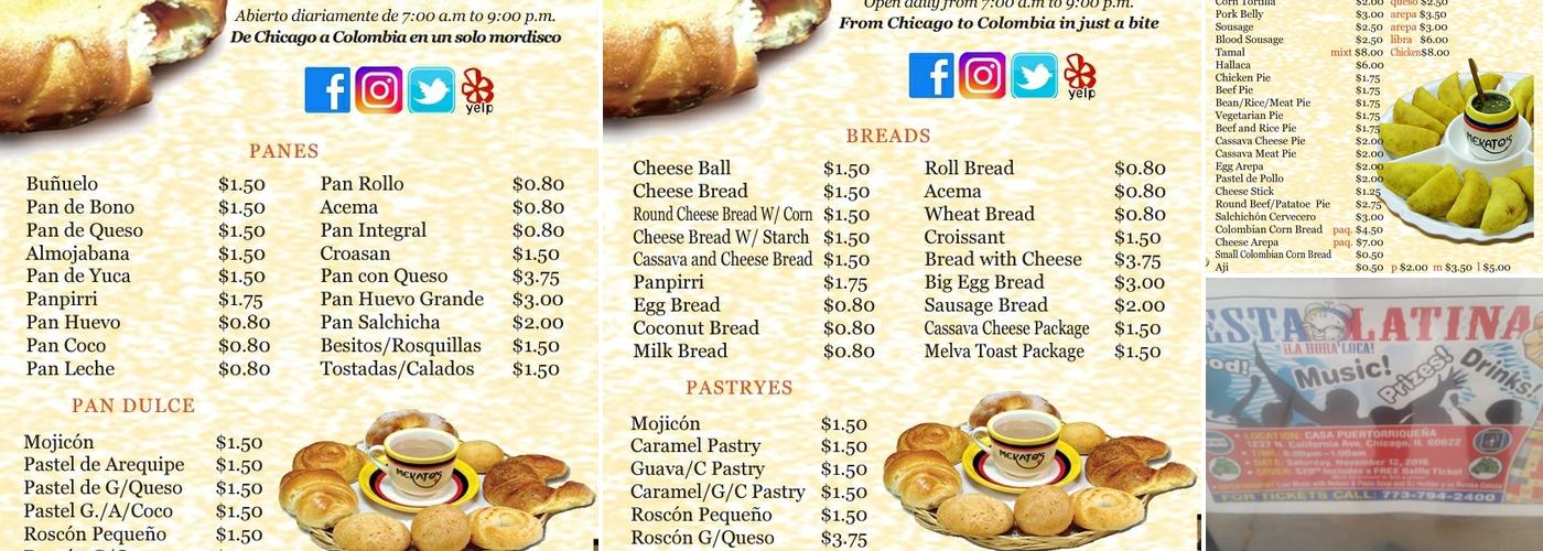 Mekato's Colombian Bakery Menu