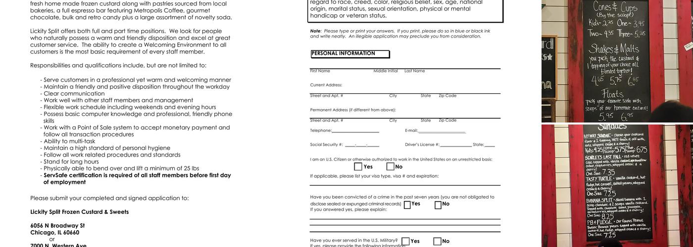 Lickity Split Frozen Custard & Sweets LLC Menu