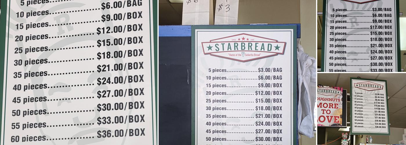 Starbread Bakery Menu