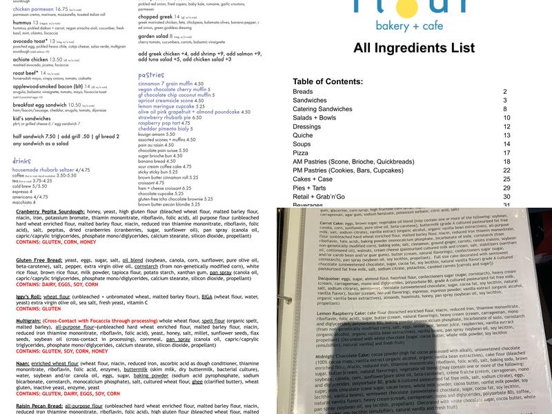 Flour Bakery + Cafe Menu