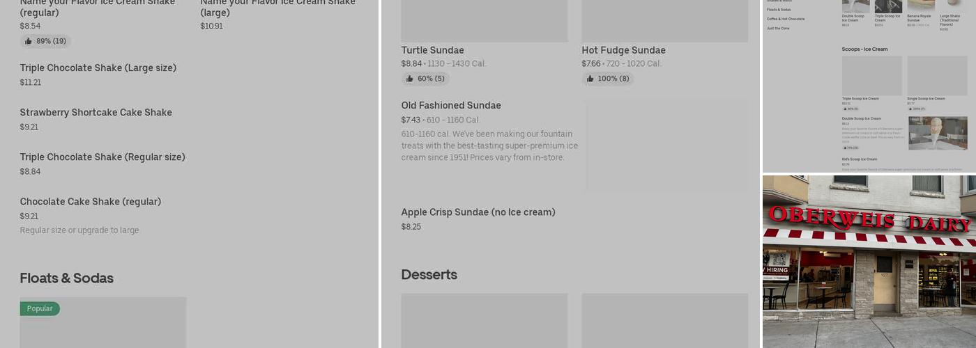 Oberweis Ice Cream and Dairy Store Menu