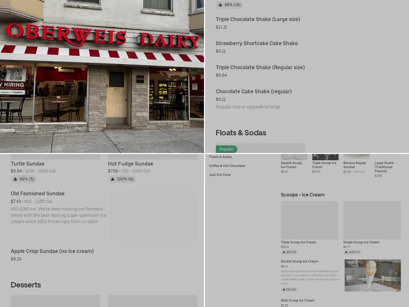 Oberweis Ice Cream and Dairy Store Menu