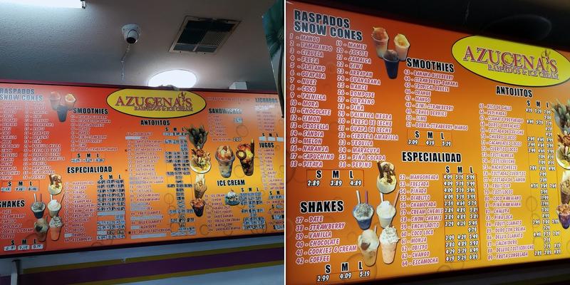 Azucena's Raspados Y Ice Cream Menu