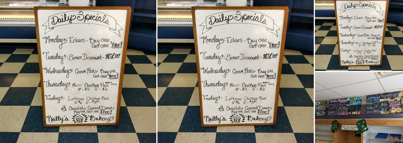 Reilly's Bakery Menu